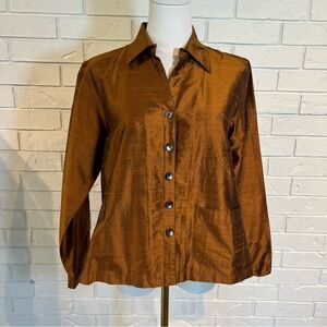 Travelsmith 100% Raw Silk Buttonup Blouse Shirt Womens S